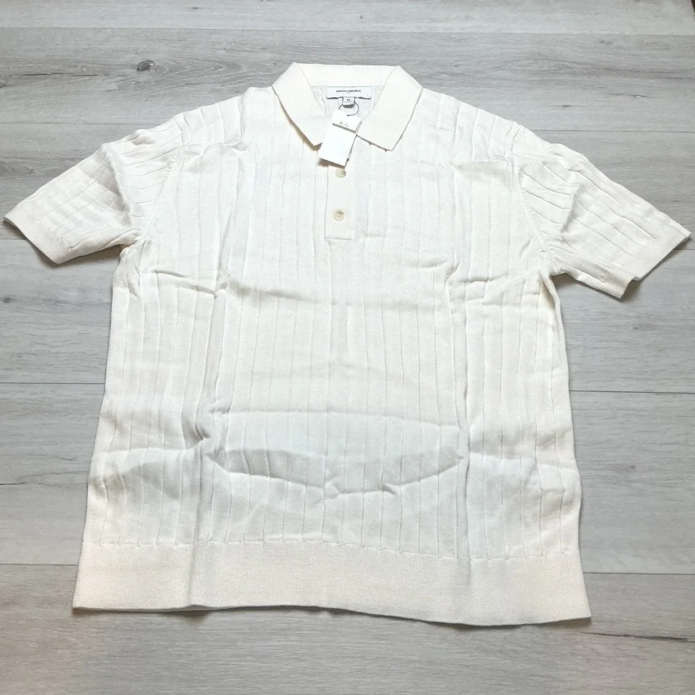Banana Republic Knit Polo Shirt Mens Size M Cream New With Tags